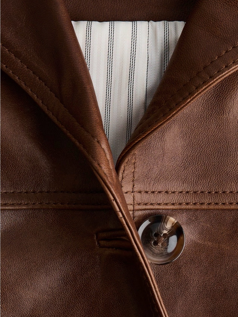 H&M Premium Selection Leather Jacket For Women (Brown) XS - Picture 6 of 12